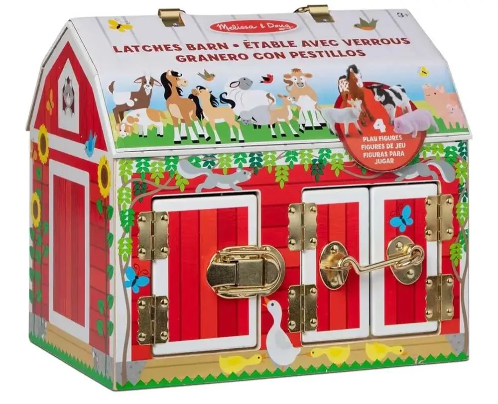 Melissa & Doug Latches Barn Wooden Activity Toy with 4 Animal Figures‎